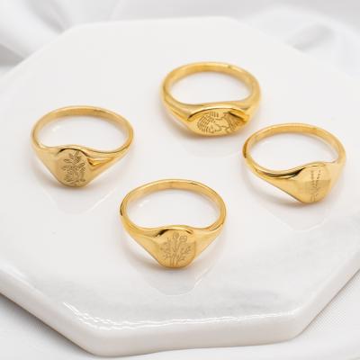 China Cute Custom Minimalist Plants Literary Portrait Index Finger Ring 18K Gold Plated Brilliant Highlight Ring For Women for sale