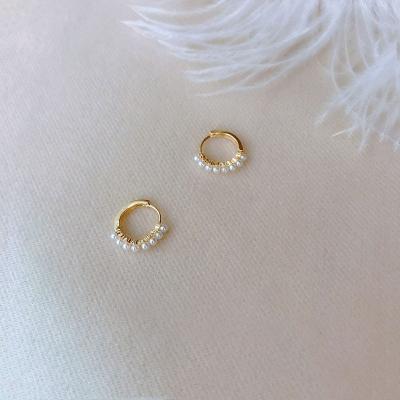 China Vintage simple and fashionable eight pearl side by side circle earrings S925 sterling silver gold plated accessories for sale