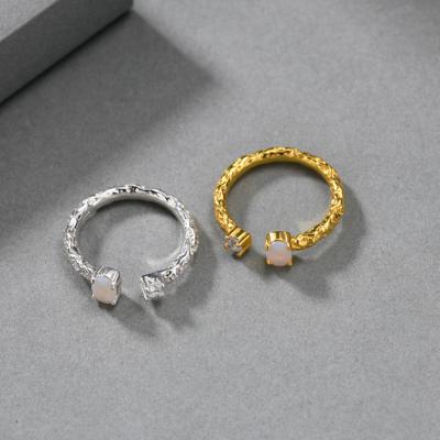 China FASHIONABLE Luxury Light Luxury Sterling Silver Gold Plated Opal Stone Ring Ladies S925 Zircon Ring Adjustable Lava Texture for sale