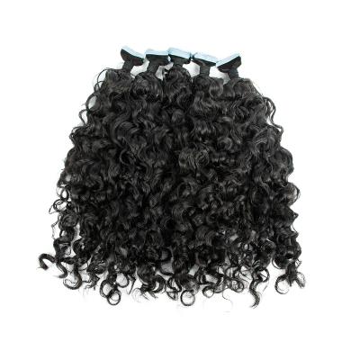 China Original Raw Indian Double Kinky Curly Virgin Human Hair Double Drawn Curly Tape In Remy Human Hair Kinky Curly Hair Extensions for sale