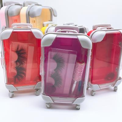 China Long Natural Top Selling Mini Luggage Suitcase 3D Cute Faux Mink Eyelash Box Mink Eyelash Packaging Case Mix 25MM With Logo Customized for sale