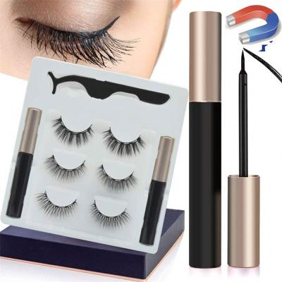 China Long Natural Magnetic 3D Eyelashes Set Magnetic Wick Kits High Quality Magnetic Eyelashes With Tweezers for sale