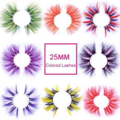 China Colorful Provide Free Samples Party Drama Color 3D Mink Eyelash 25mm Customized Private Label Eyelash Supplier for sale