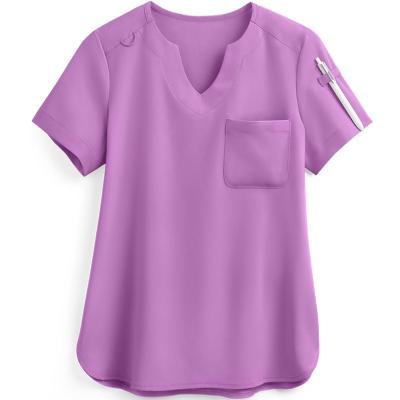 China New Fashion Comfortable Hot Sell Stretchy Short Sleeve Nurse Scrubs Tops Y Sleeve Pockets Hospital Medical Uniforms for sale