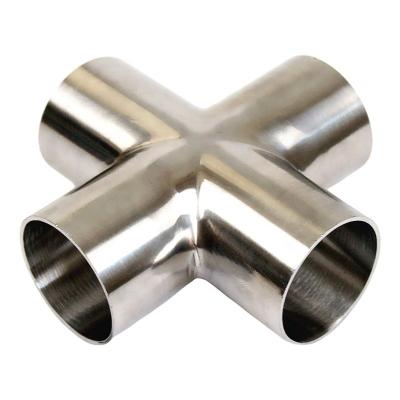 China Round Head Code Sanitary Stainless Steel 304 316L Pipe Fittings Weld Tri Clamp Cross 4 Way Cross for ANSI JIS DIN ASME Standard for sale