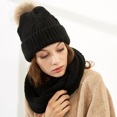 China New Autumn And Winter COMMON Hat Neck Two Sets Outdoor Fashion Knitted Warm Hair Ball for sale