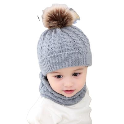 China COMMON new warm children's hats Europe and America winter scarf set acrylic baby hair ball baby hat for sale