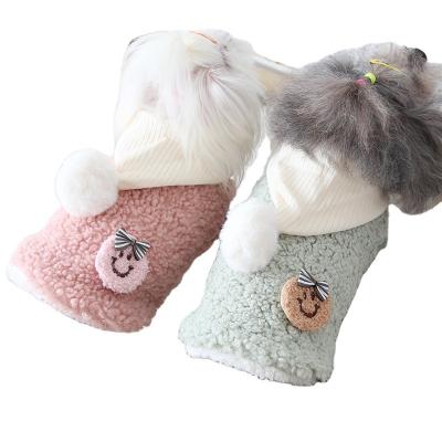 China Petstyle Autumn And Winter Soft Smiling Face Doll Plush Hoodie Dog Clothes Cotton Coat Winter Clothes New for sale