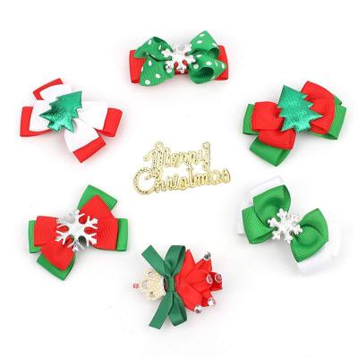 China Cozy Christmas Bow Hairpin Christmas Tree Bow Hairpin Party Headdress Double Ribbed for sale