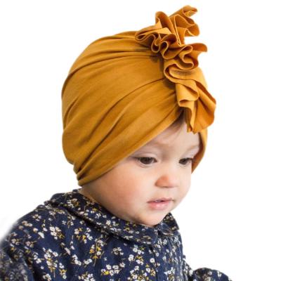 China New Spring and Summer Baby Hats Children's Comfortable Solid Color Folds Flower Head Hats Children's Hats Turban for sale