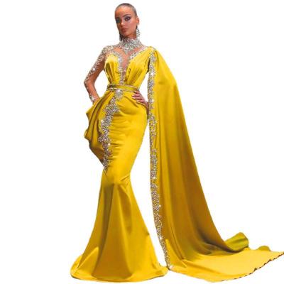 China Long Breathable Yellow Sequined Dress Evening Dress Female for sale