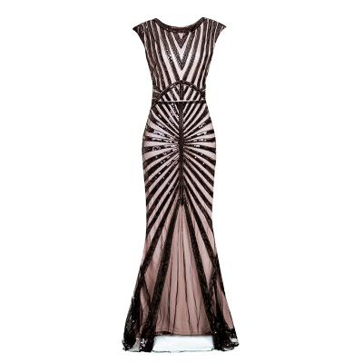 China High End Banquet Party Cocktail Dress Slim Fishtail Breathable Sequined Edge Long for sale