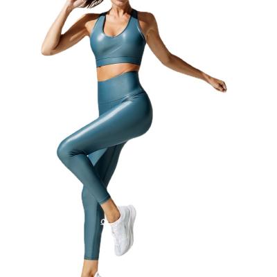 China Breathable Shiny Light Naked Sense Sports Tight Pants Dance Trend Fitness Pants Set for sale