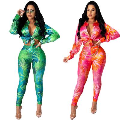 China Fashion Print Leisure QUICK DRY Sports Long Sleeve Shirt Suit Two Piece Women for sale