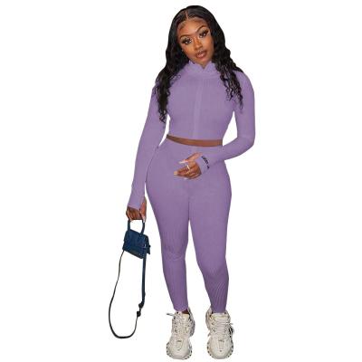 China Popular Women's Solid Color Sweater Set QUICK DRY Sports Two Piece Set for sale