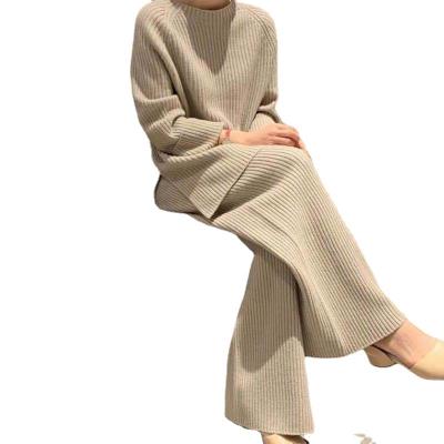 China QUICK DRY Fashion Knitted Loose Suit Temperament Sweater Wide Leg Pants Two Piece Set Women for sale