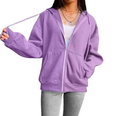 China Breathable Street Plush Hooded Sweatshirt Solid Color Long Sleeve Coat Women's Loose Zipper Top for sale