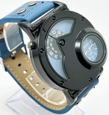 China Double Movement Mens Sports Watch With Denim Band Hook Buckle for sale