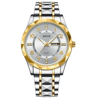 China Miler Luxus Herren Quarz Uhr Wasserdicht Datum Woche Leuchtende Armbanduhr Edelstahl Herrenuhren zu verkaufen