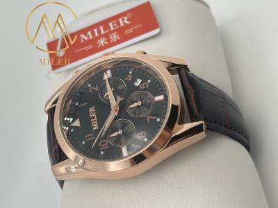 Cina ML 666 Orologi regalo con logo personalizzato con quadrante rotondo, orologio da polso in pelle nera in vendita