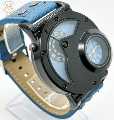 China OEM doble movimiento hombre reloj deportivo con correa de gancho de banda de denim en venta