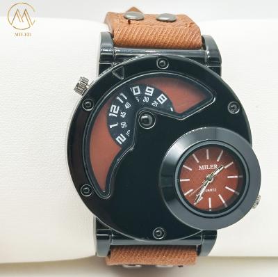 China Reloj de pulsera de cuarzo para hombres con doble movimiento con correa de denim en venta