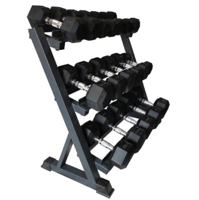 China Universal Wholesale Commercial Home Gym 3-Tier Weight Rack Storage Dumbbell Set With Rack for sale