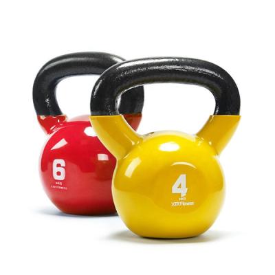 China Durable Fitness Gym Colored Vinyl Coated Cast Iron Kettlebell Set for sale