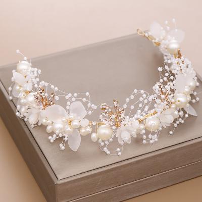 China Wedding Hair Decoration 442 Headband Wedding Bridesmaids, Fairy Rhinestone Pearl Beads Gold Vine Hair Accessories For Little Girl Princess Halo Tiaras for sale