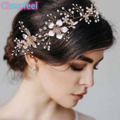 China Wedding Headband Hair Decoration Cheerfeel Rhinetstone Hair Vine Women Headband Wedding Flower Hair Jewelry Pieces for sale