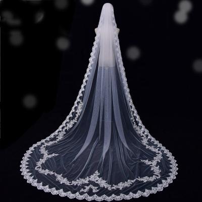 China Ribbon Edge Cheerfeel VE378 Women Cathedral Wedding Veil Long Bridal Veils Lace Up Edge With Metal Comb for sale