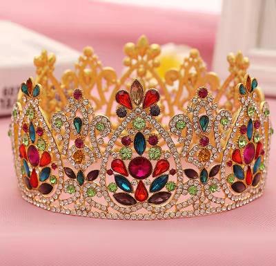 China Wedding Full Hair Decoration Cheerfeel HP-606 Colorful Round Rhinestone Bridal Gold Porcelain Circle Princess Crown Wedding Tiaras for sale