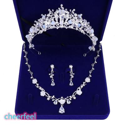 China Cheerfeel HS-209 TRENDY Fashional Wedding Accessories Bridal Crown Ring Jewelry Necklace Sets for sale