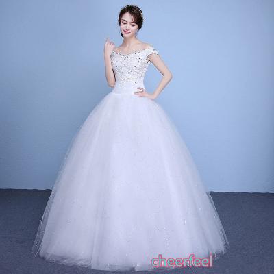 China WD-271 Breathable Double Shoulder Floor Length Wedding Dress Women's Lace Ball Gown Bridal Wedding Dresses for sale