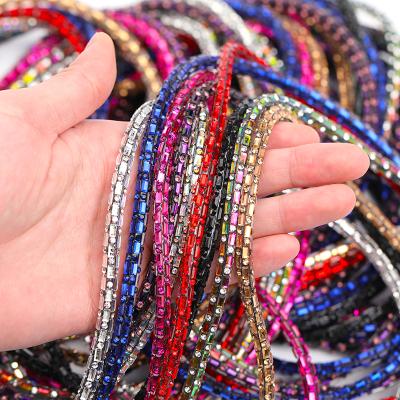 Cina New Design Flatback Square Rhinestone Strips Diamond Crystal Rhinestone Tube Rope For Lace Bracelet Accessories in vendita