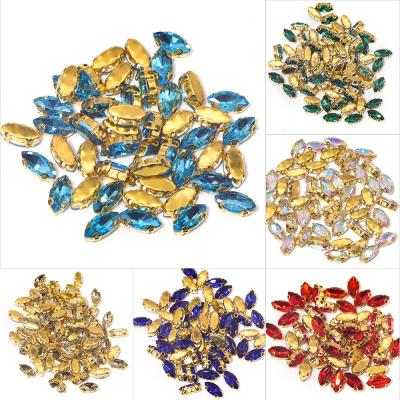 Κίνα Wholesale High Quality Glass Rhinestones 9*18mm Flatback Siam Point Back Sew On With Silver Claw Rhinestone Beads προς πώληση