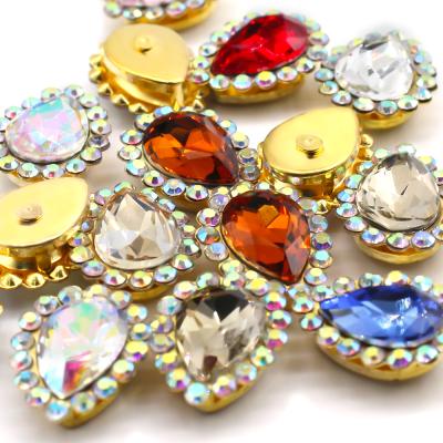 China Long Oval Shape 8*13mm Teardrop Sew On Rhinestones Crystals With Sunflower Claw Setting en venta