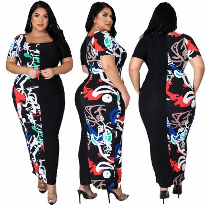 China 2021 Breathable Breathable Plus Size Clothes Autumn Fashion Women 5XL African Party Printed Short Sleeve Long Bodycon Maxi Dress Evening Dresses for sale