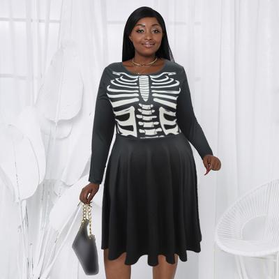 China Plus Size Plus Size 2021 Loose Knee Length Crew Neck Long Sleeve Knee Length Autumn Women Halloween Plus Size Dress for sale