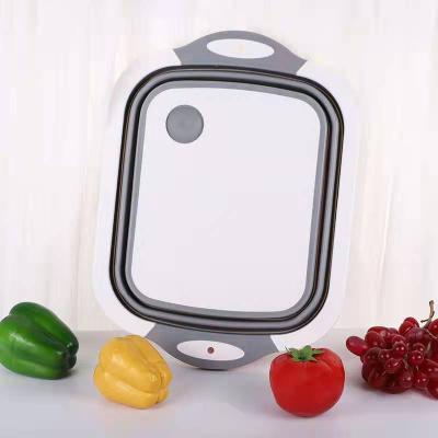 China Plastic Foldable Fruit and Vegetable Container Picnic Basket Kitchen Multifunctional Cutting Board Cut and Filtered Chopping Board for sale