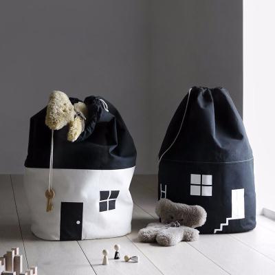 China Black And White Children's Cabin Small House Style Traditional Beam Mouth Storage Bag Children's Toy Storage Bag for sale