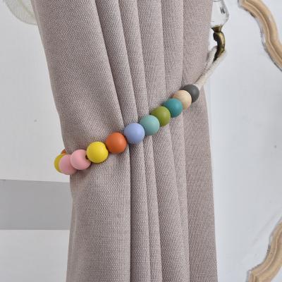 China New Wooden Curtain Tieback Bead Curtain Tieback Clip Tie Clip Tie Rope Environmental Protection Beige Cotton Rope Strap for sale