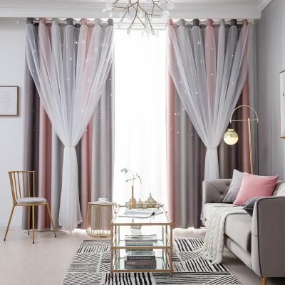 China New Fireproof Gradient Cavity Star Single Double-Layer Shading Bedroom Living Room Heat Insulated Curtain for sale