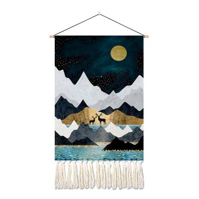 China Minimalist Home Decoration Tassel Paintings Landscape Art Cloth Tapestry Can Be In The Park Customized for sale