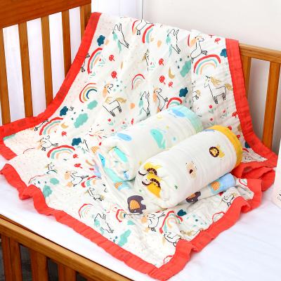 China Anti Dust Mite Children's Bath Towel With Six Layers Of Gauze And Baby Quilt With Colored Edges And Printed Cotton Cover With Pleats Easy Care for sale