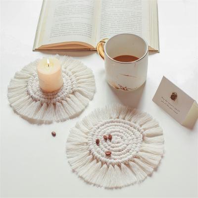 China Home Creative Cotton Braid Coaster Macrame Handmade Stocked Cup Cushion Bohemian Style Non-slip Cup Mat for sale