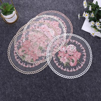 China Retro Round 1pc Stocked Lace Mesh Embroidery Flower Table Mat Home Textile Photo Background for sale