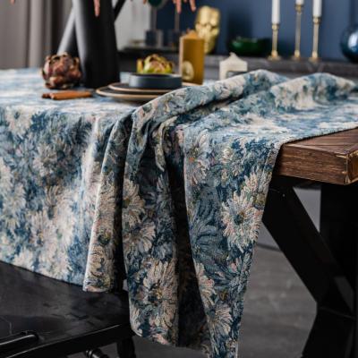 China American dustproof tablecloth jacquard tablecloth blue thick oil painting tablecloth for sale