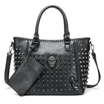 China 2022 New Fashion Rivet Quality PU Leather Tote Bag Purse Skull Handbag Punk Cross Shoulder Bag - Body Bag for sale