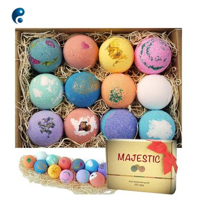 China 12PCS 4.23oz Gift Box OEM private logo Multi Color Dry Flower Fizzers Ball Handmade SPA Bath Bombs Float with Aroma Oil Ball Shape for sale